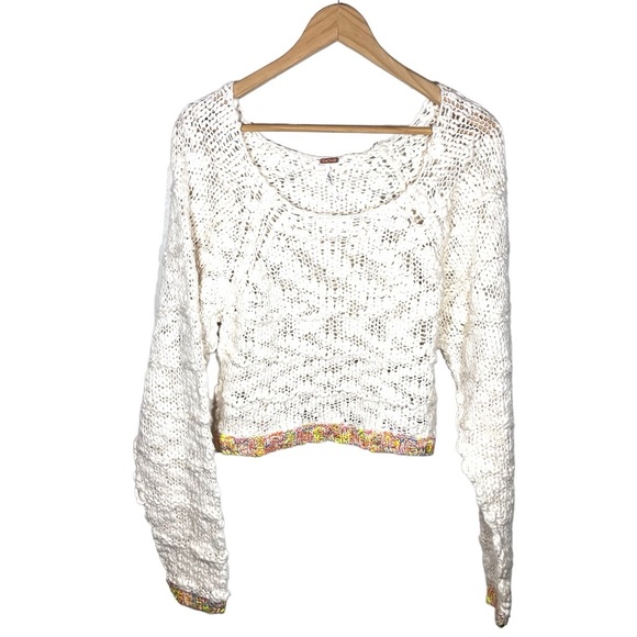 Free People Ivory West Palm Pullover Sweater with Colorful Trim Size XS - Picture 8 of 11
